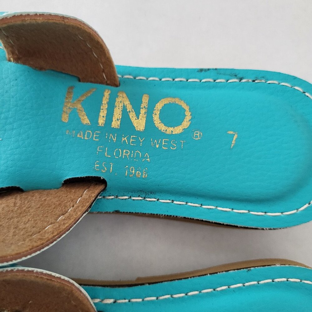KINO Key West leather thong style handmade Turquoise Sandal Size 7 - Picture 6 of 12